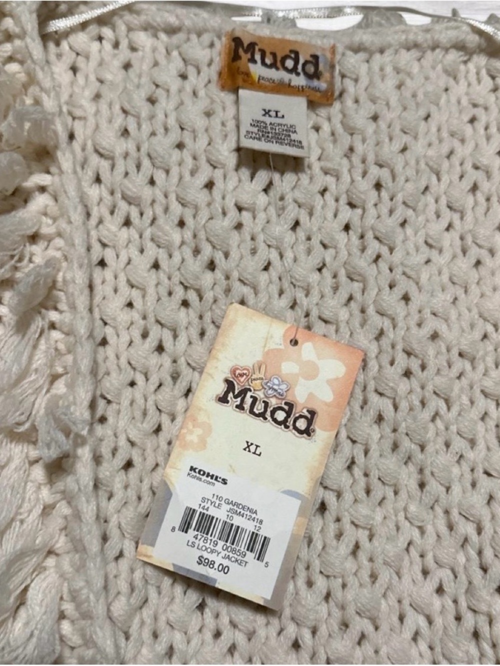Mudd Cream Loop-Textured Open-Front Cardigan - Picture 4 of 5
